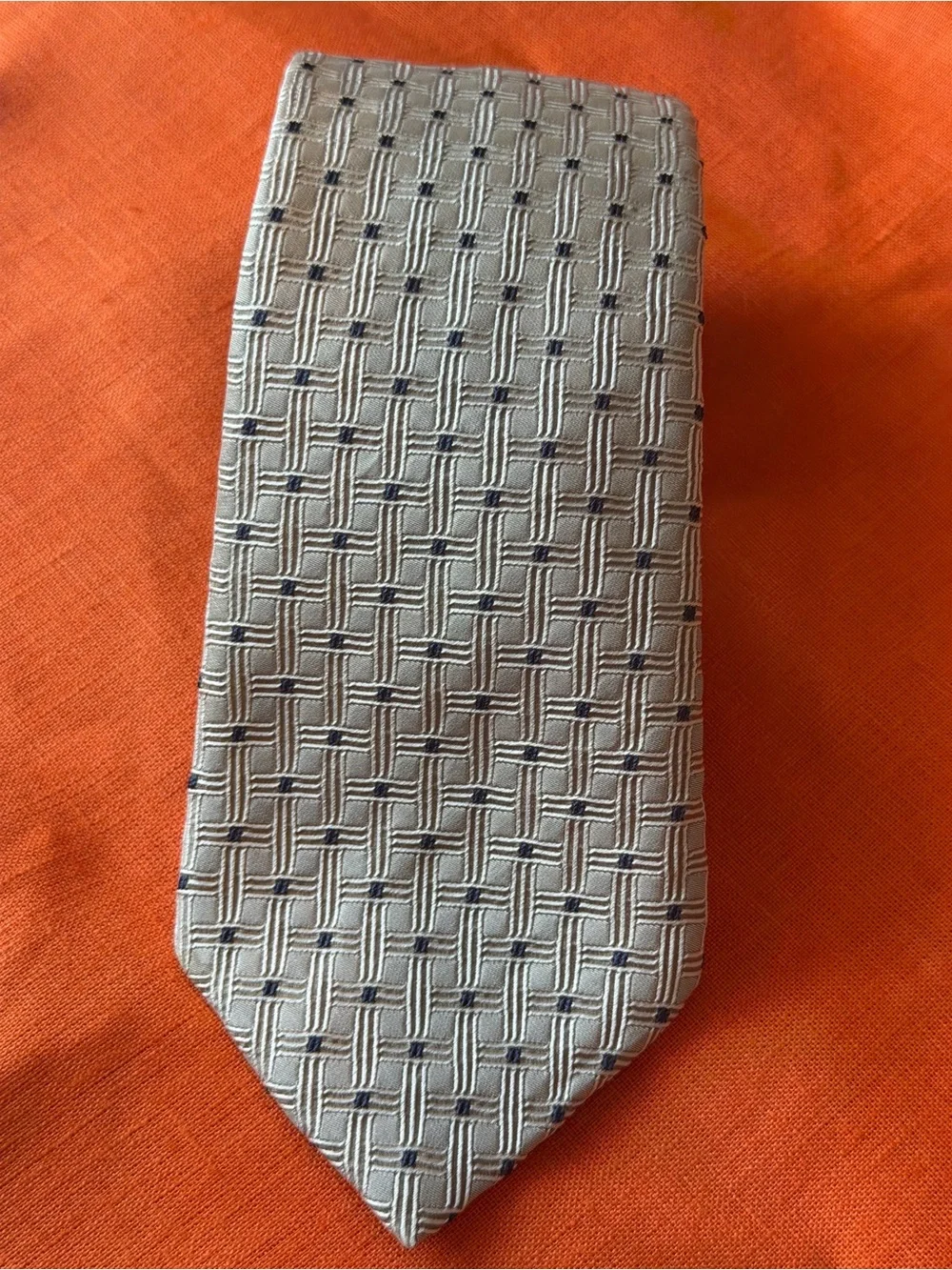 Brioni Geometric Silk Tie with Navy Accents